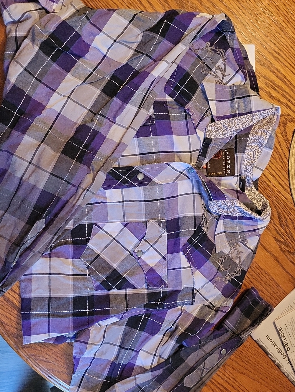 Roper Women's Purple and Gray Plaid Button-Down Shirt